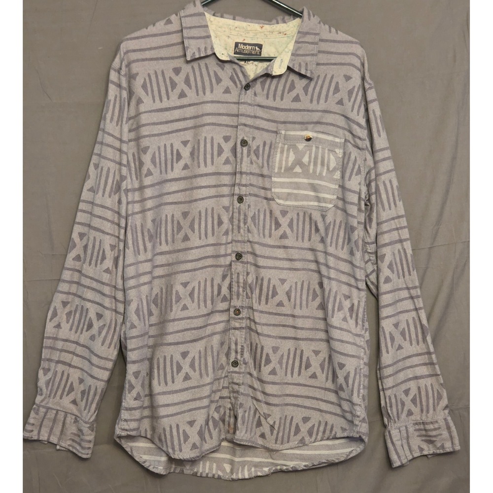 Modern‎ Amusement Button Up Shirt Mens Size XL Geometric Pattern Gray
